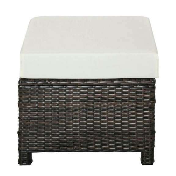 Topcobe 20" Patio Wicker Ottoman, Multipurpose Outdoor PE Rattan Footrest, Additional Seating, Side Table with Soft Cushion, Patio Furniture for Outdoor Poolside, Deck, Backyard, White