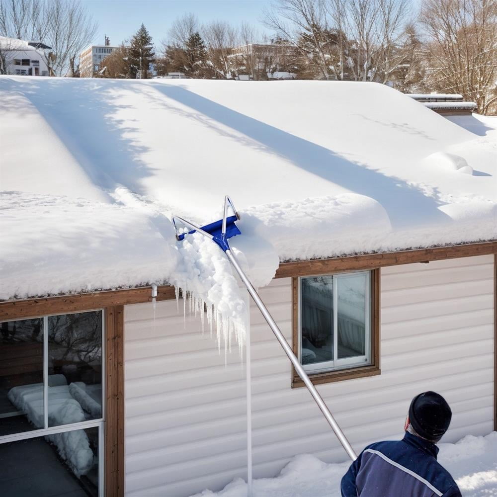 Topcobe 21 Feet Adjustable Aluminium Snow Roof Rake with Wheels and ...