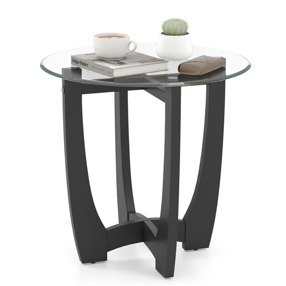 Topcobe 23.5 Inch Round End Side Table with Tempered Glass Tabletop, Modern Furniture for Indoor, Living Room-Black