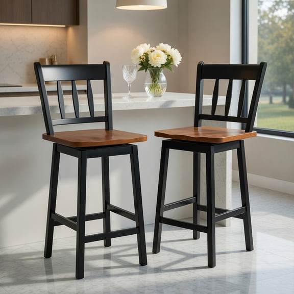 Topcobe 24.5" Set of 2 Swivel Bar Stools with 360-Degree Swiveling, Barstools for Pub Bistro Kitchen Dining, Black