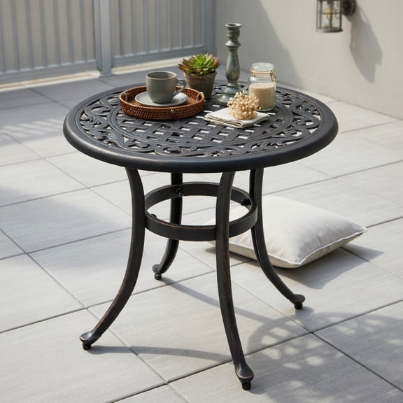 Topcobe 24" Patio Side Table with Adjustable Footpads for Poolside Backyard Balcony, Outdoor Deck Furniture, Brown