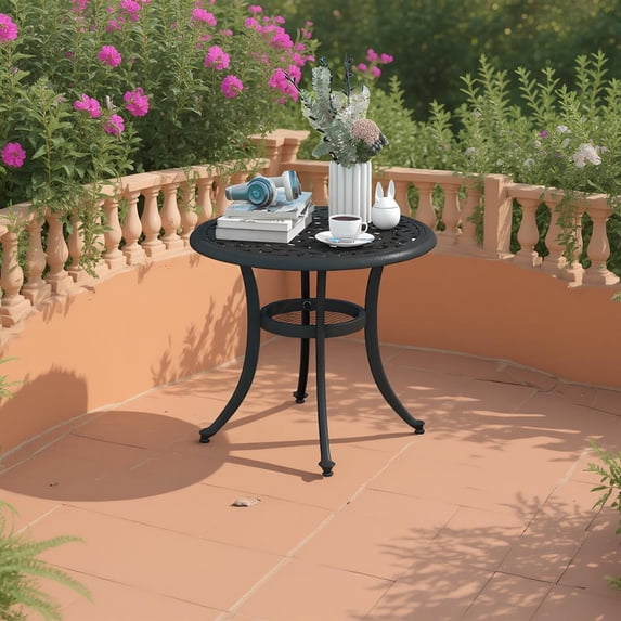 Topcobe 24" Patio Side Table with Adjustable Footpads for Poolside Backyard Balcony, Outdoor Deck Furniture, Brown