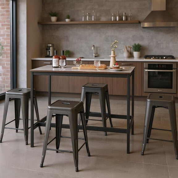 Topcobe 24" Set of 4 Tolix Style Counter Height Barstool Stackable Chair, Bar Stools for Pub Bistro Kitchen Dining, Gun