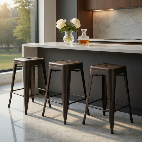 Topcobe 24" Set of 4 Tolix Style Counter Height Barstool Stackable Chair, Bar Stools for Pub Bistro Kitchen Dining, Gun