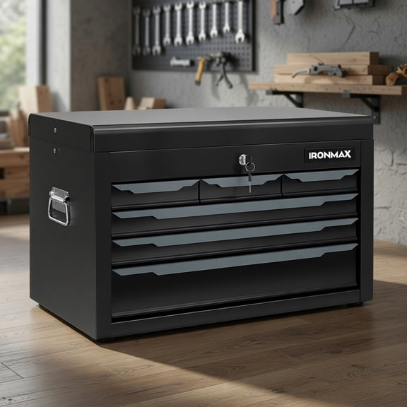 Topcobe 24" Tool Chest Case with 6 Drawers and Top Storage for Garage Repair Shop & Warehouse, Multi-Function Tool Organizer, Black