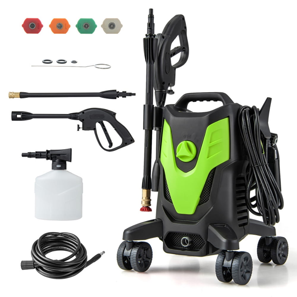 Topcobe 2400 PSI Electric Pressure Washer with 4 Universal Wheels, Steamer for Cleaning Floor, Upholstery, Grout and Car, Green