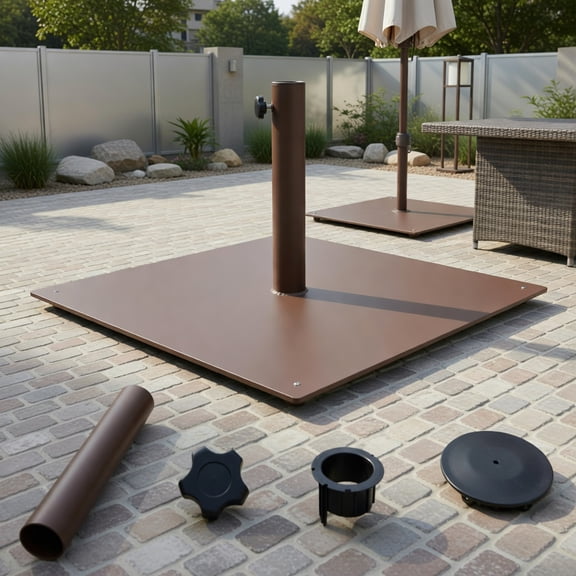 Topcobe 25" Square Heavy-Duty Patio Umbrella Base, 42 Lbs Weighted Steel Base with Dual-Pole Adapters, Weather-Resistant Outdoor Umbrella Stand for Deck, Poolside & Balcony, Modern Patio Furniture