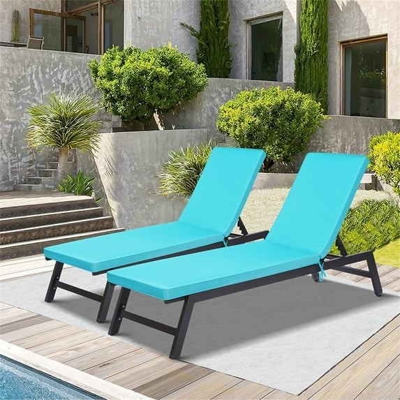 Topcobe 2PCS Set Outdoor Lounge Chair Cushion Replacement Patio Funiture Seat Cushion Chaise Lounge Cushion (SKY BLUE Color)