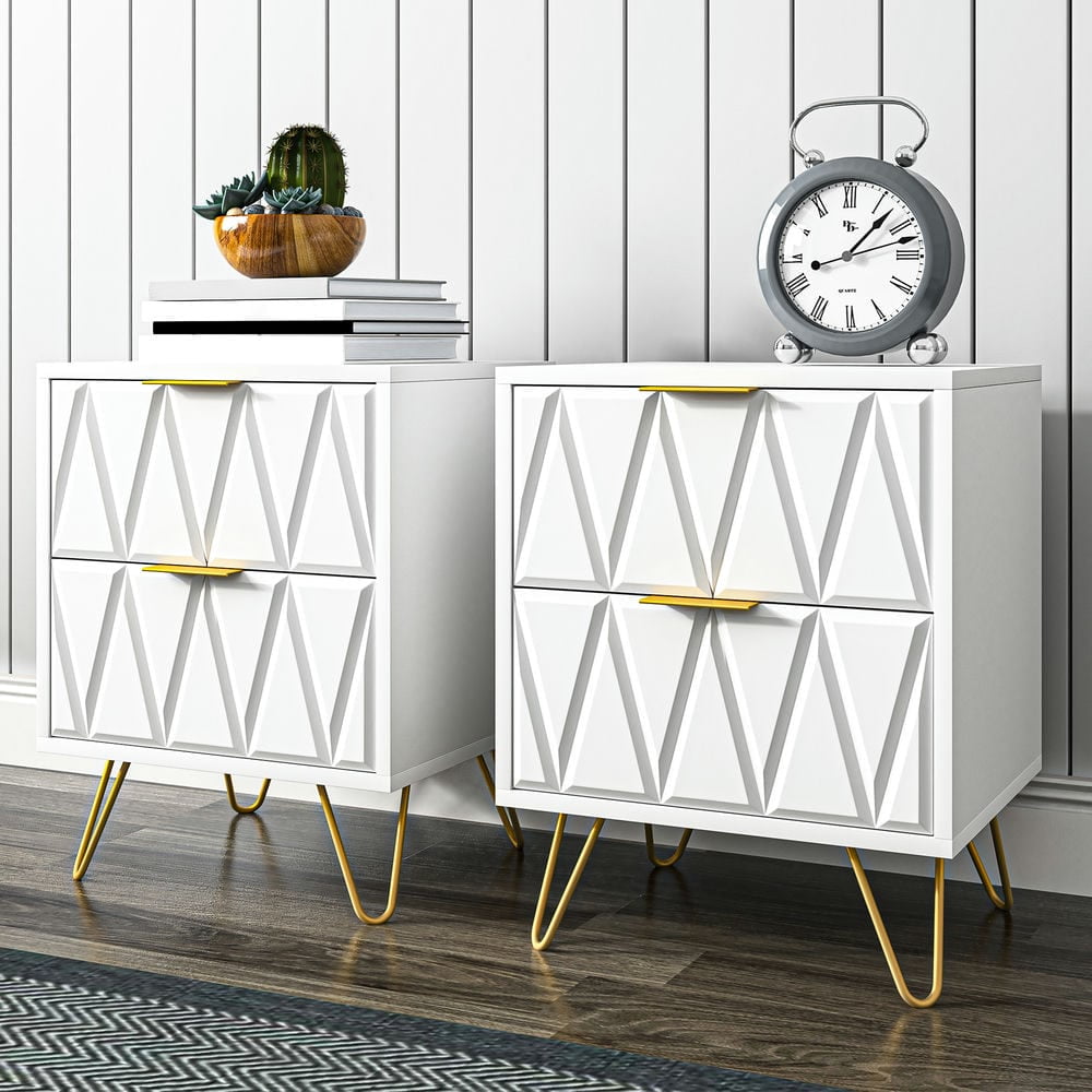 Topcobe 2Pcs Nightstand 2 Drawer for Bedroom, Modern Small Night Stand End Table, Sofa Side Table for Living Room, White Topcobe 2Pcs Nightstand 2 Drawer for Bedroom, Modern Small Night Stand End Table, Sofa Side Table for Living Room, White