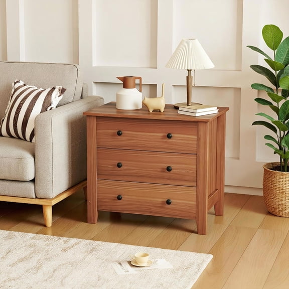 Topcobe 3 Drawer Dresser Chest of Drawers Bedside Table, Indoor Furniture, Modern Furniture for Bedroom-Walnut
