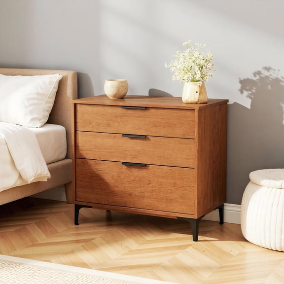 Topcobe 3 Drawer Dresser with Interlock System for Bedroom Living Room, Modern Furniture for Indoor-Cherry