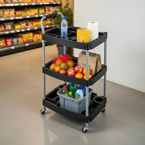 Topcobe 3 Layer Detailing Tool Utility Cart Tool Organizer Mobile Rolling Cart with Multiple Divider, Garage Shelves Metal Organizer Utility Rack for Basement-Black