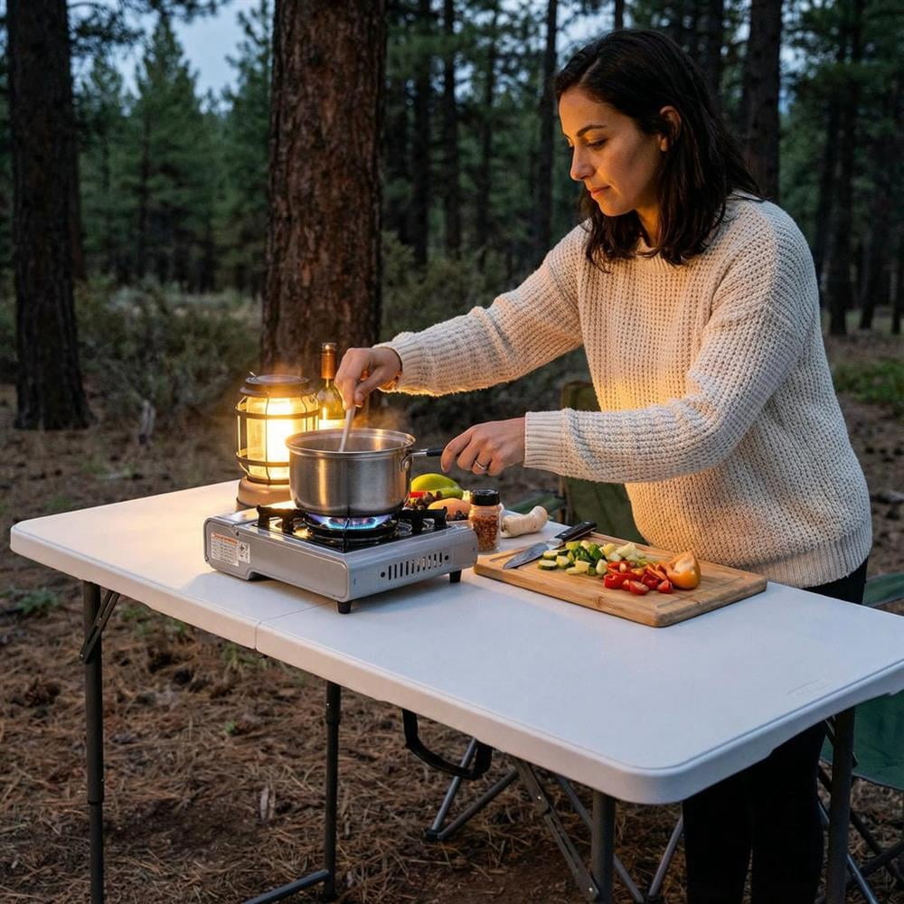 Topcobe 3-Level Height Adjustable Folding Table, Outdoor Patio ...