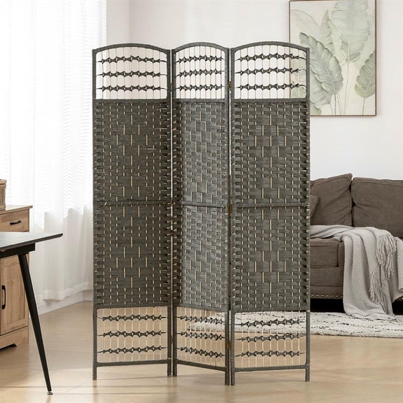 Topcobe 3 Panel Folding Room Divider Portable Privacy Screen Wave Fiber Room Partition for Home Office, Privacy Screen, Partition Room Dividers for Home, Apartment, Dark Gray