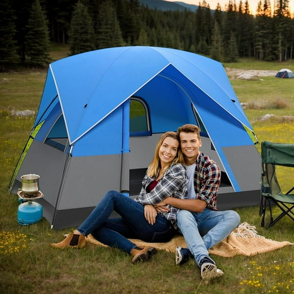 Topcobe 3 Person Outdoor Camping Tent with Removable Floor Mat for Camping Hiking Traveling, Outdoor Traveling Tent-Blue