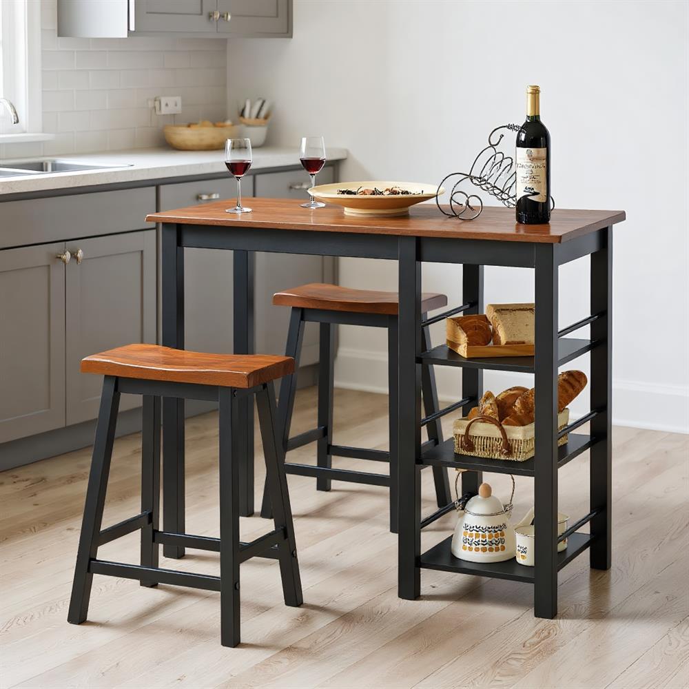 Topcobe 3 Piece Counter Height Dining Table Set with 2 Saddle Stools ...