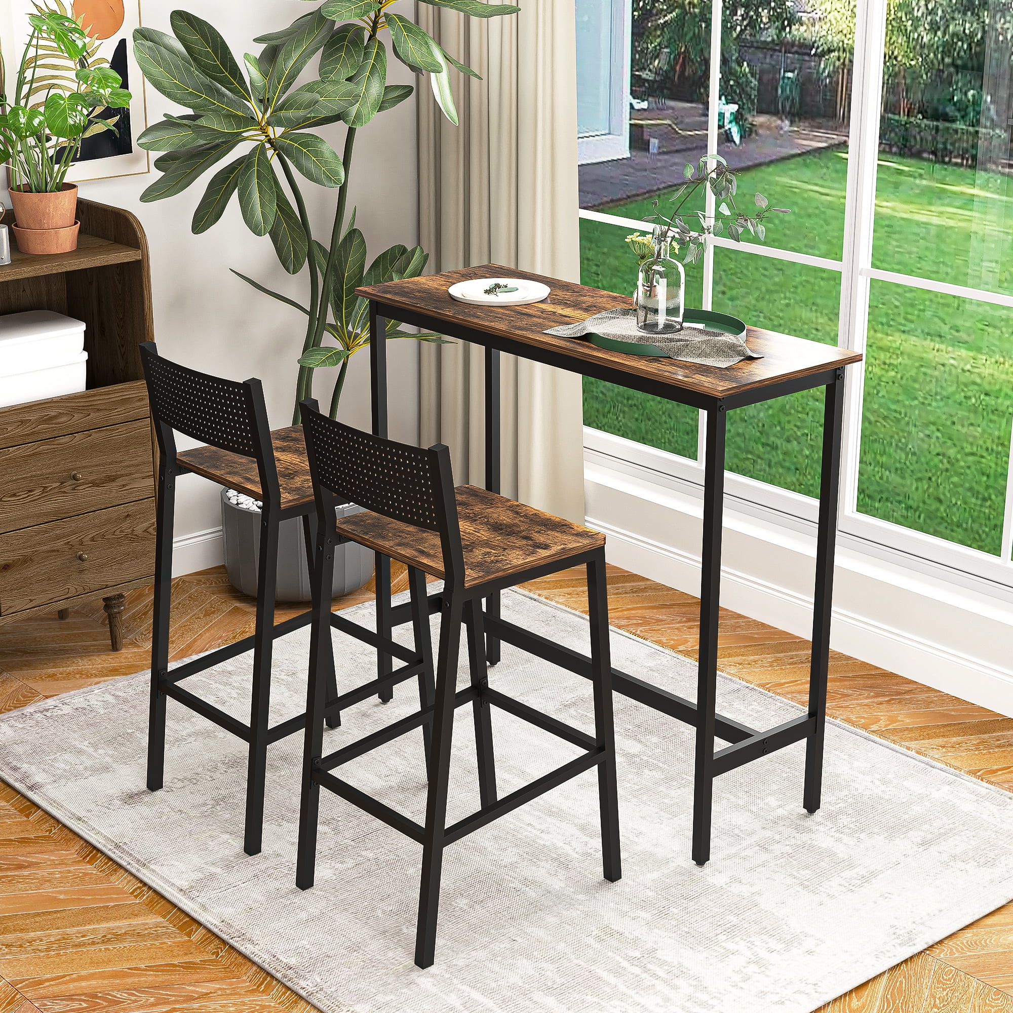 Topcobe 3 Piece Dining Table Set, Kitchen Breakfast Dining Table with 2 Chairs for Dining Room, Living Room, Apartment, Brown Topcobe 3 Piece Dining Table Set, Kitchen Breakfast Dining Table with 2 Chairs for Dining Room, Living Room, Apartment, Brown
