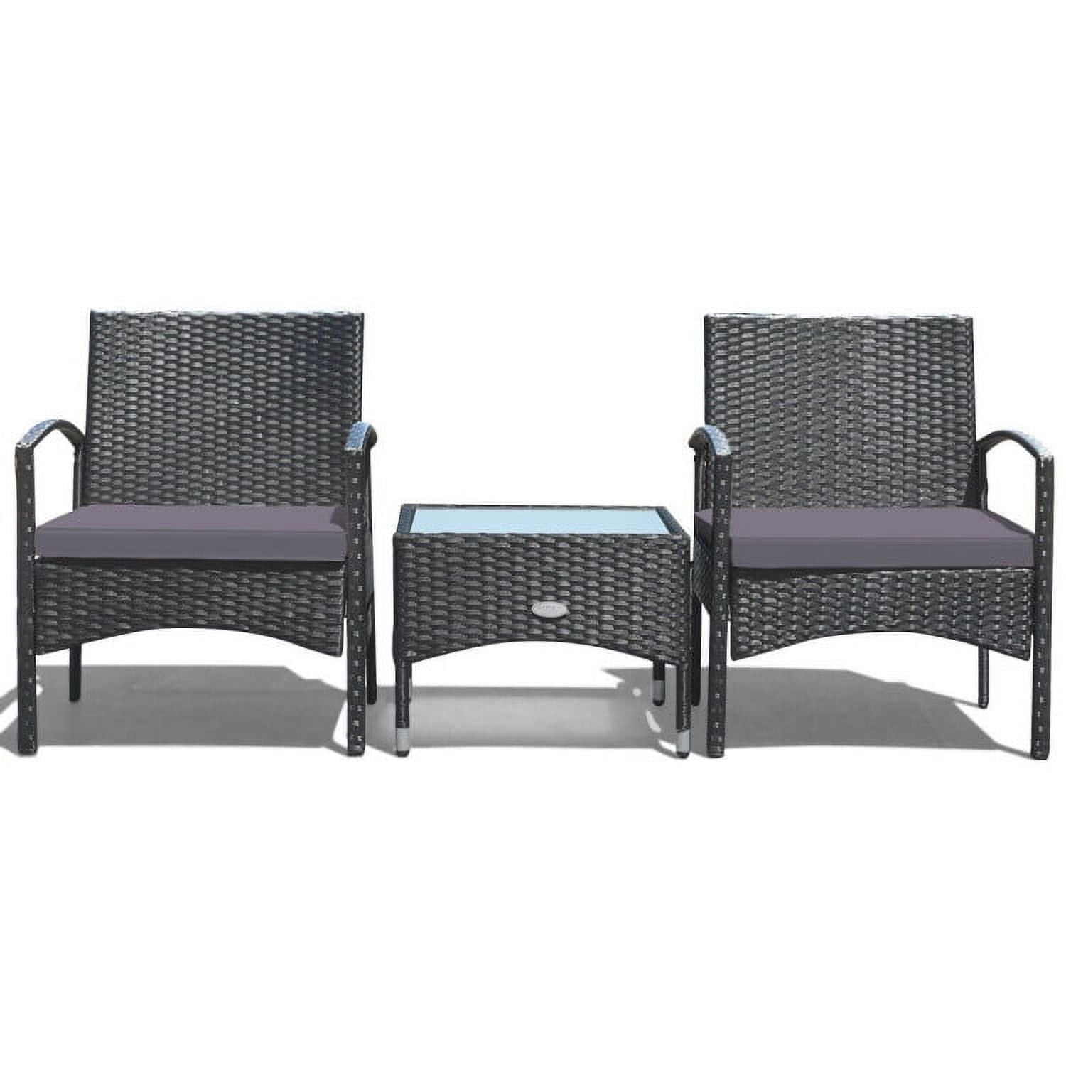 Topcobe 3 Piece Rattan Wicker Outdoor Patio Bar Set, Black/Gray