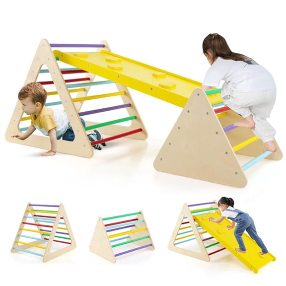 Topcobe 3 Piece Toddler Triangle Set Montessori with 2 Climbing Triangles and 1 Ramp, Kid's Toys for Indoor Outdoor, Ideal Gift for Toddlers-Colorful