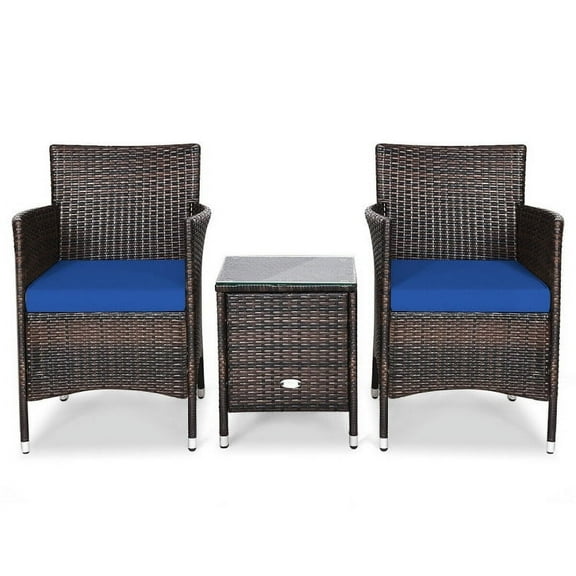 Topcobe 3 Piece Wicker Patio Furniture Set, Wicker Outdoor Sectional with Washable and Removable Cushion for Patio, Navy