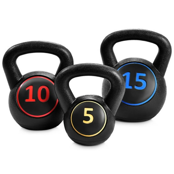 Topcobe 3 Pieces 5 10 15lbs Kettlebell Weight Set, Home Gym Workout Strength Training Fitness Equipment