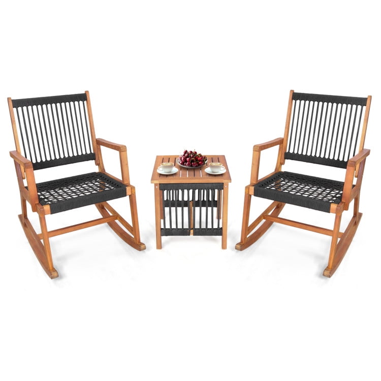 Topcobe 3 Pieces Acacia Wood Rocking Bistro Set, Patio Table and Chairs Set, Outdoor Patio Set