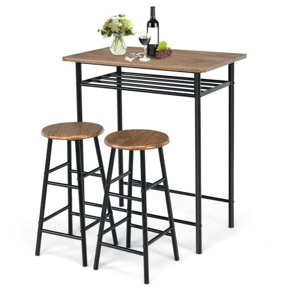 Topcobe 3 Pieces Bar Table Set with 2 Stools, Living Dining Room ...