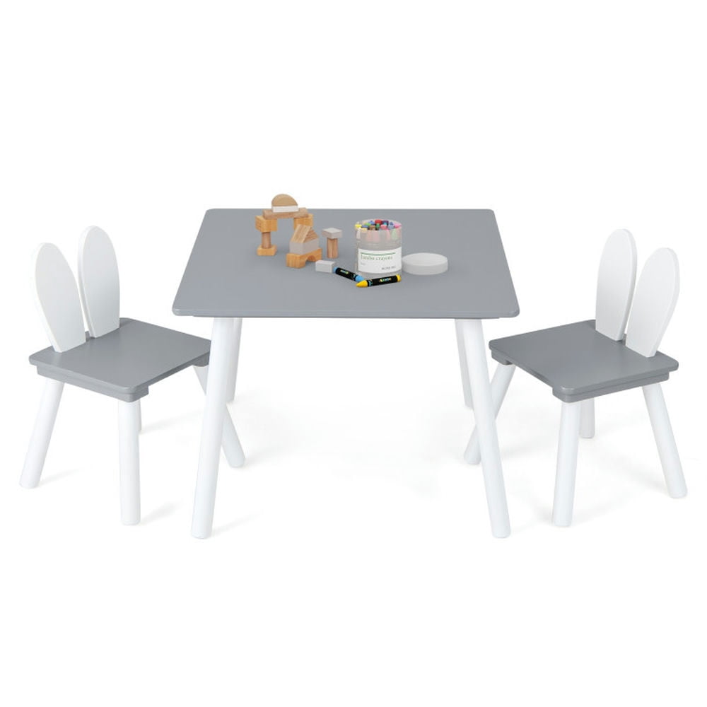 Topcobe 3 Pieces Kids Table and Chairs Set for Arts Crafts Snack Time, Toddler Chair and Table Set-Gray Topcobe 3 Pieces Kids Table and Chairs Set for Arts Crafts Snack Time, Toddler Chair and Table Set-Gray