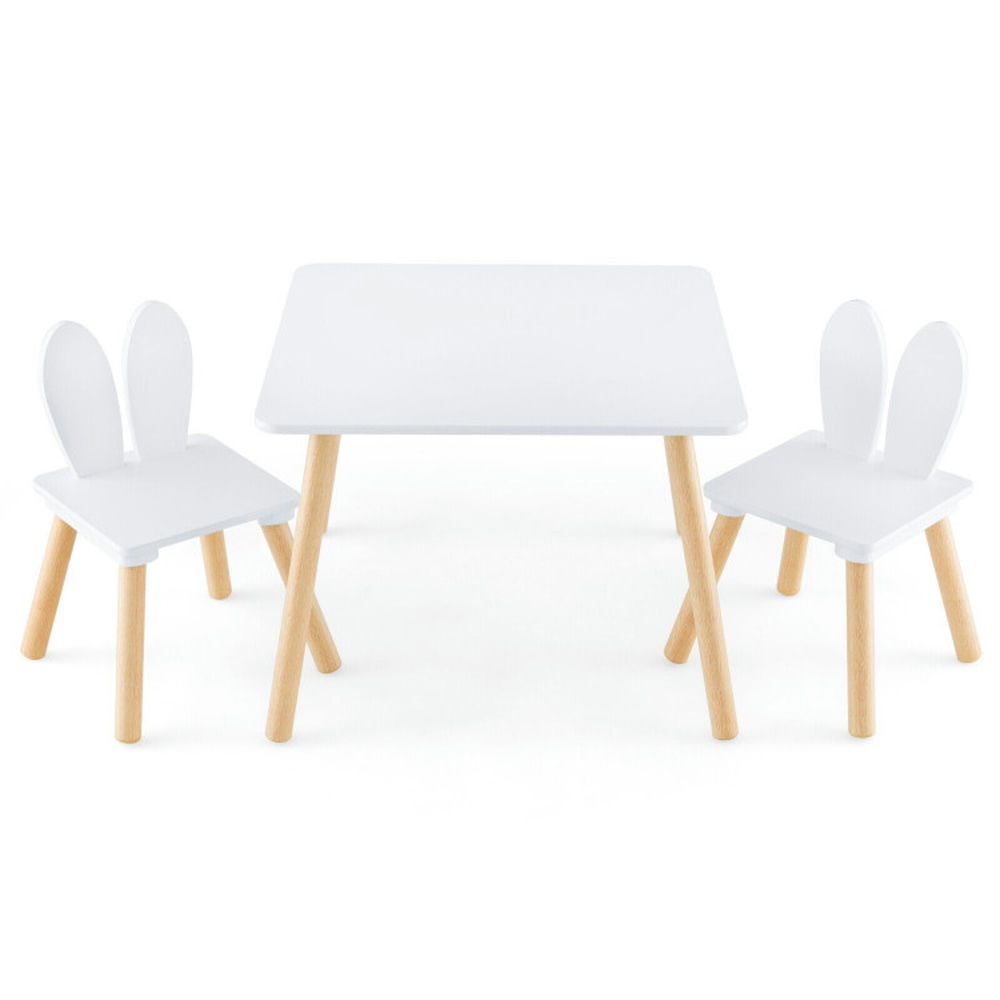 Topcobe 3 Pieces Kids Table and Chairs Set for Arts Crafts Snack Time, Toddler Chair and Table Set-White