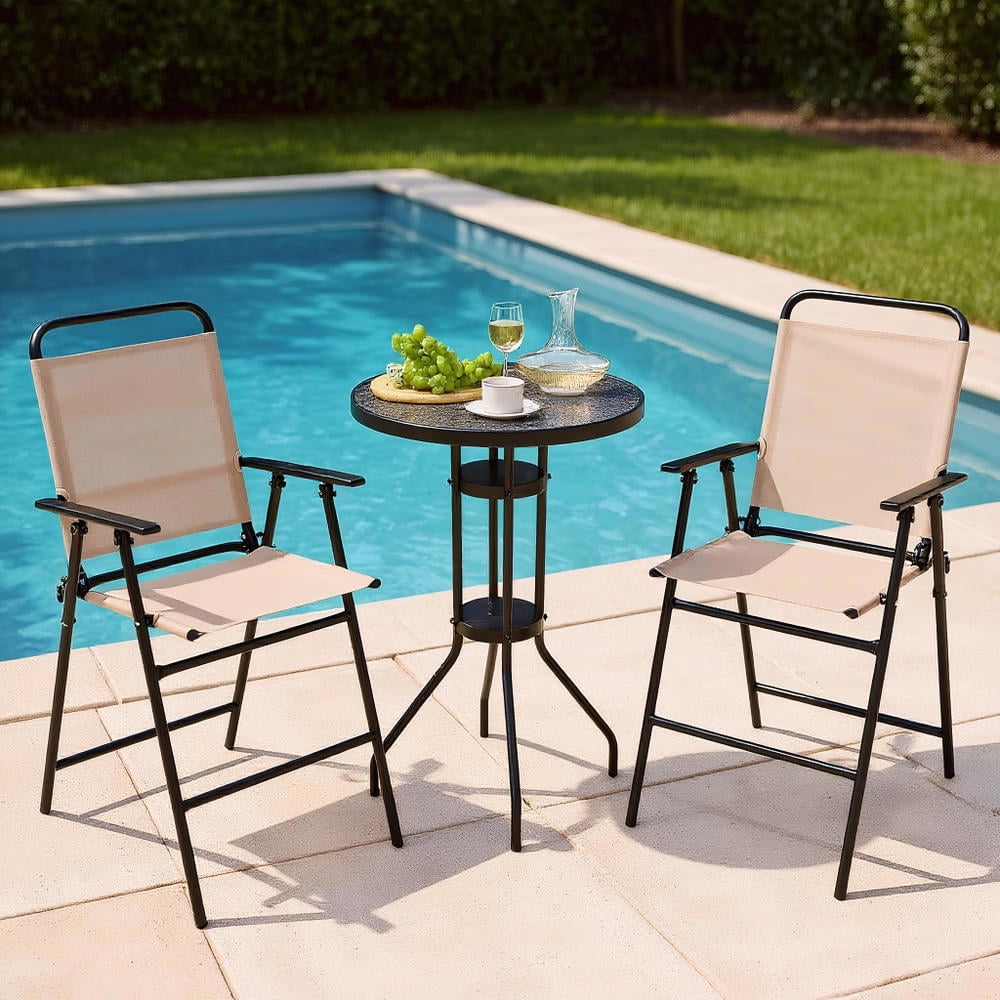 Topcobe 3 Pieces Outdoor Bistro Set with 2 Folding Chairs, Patio ...