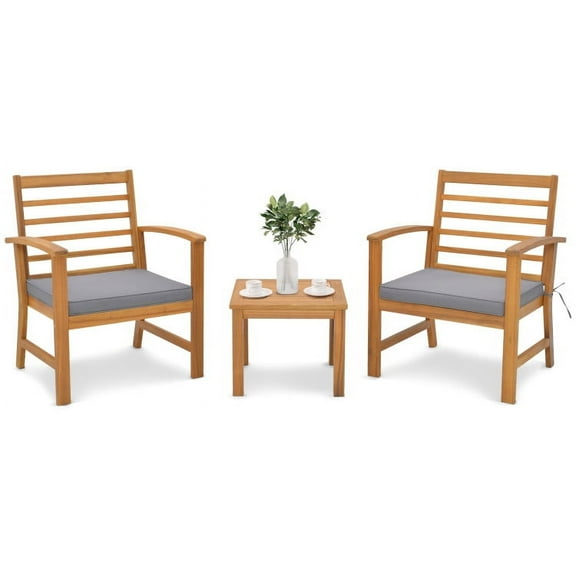 Topcobe 3 Pieces Outdoor Furniture Set with Stable Acacia Wood Frame, Patio Furniture Sets, Gray