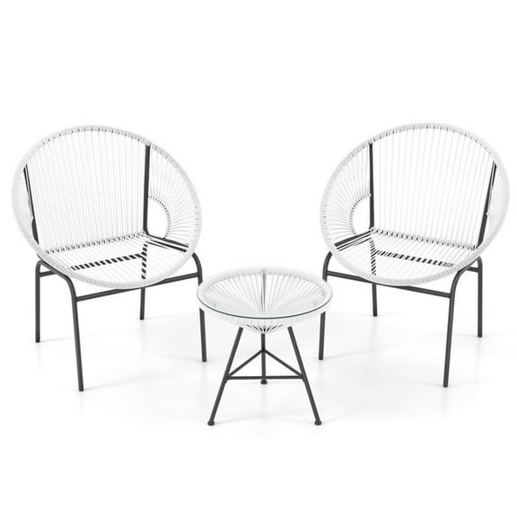 Topcobe 3 Pieces Patio Acapulco Furniture Bistro Set with Glass Table, Outdoor Patio Furniture-White