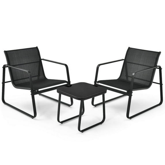 Topcobe 3 Pieces Patio Bistro Furniture Set with Glass Top Table for Garden Deck, Patio Furniture Sets, Black