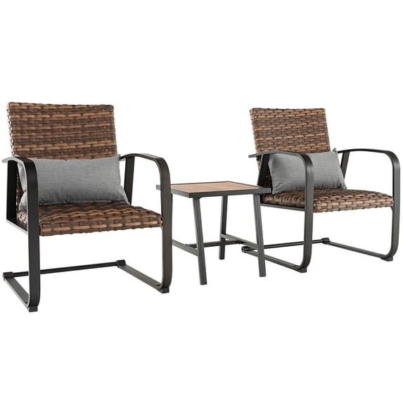 Topcobe 3 Pieces Patio Furniture Set, Patio Rattan Coffee Table Set with Quick Dry Lumbar Pillows