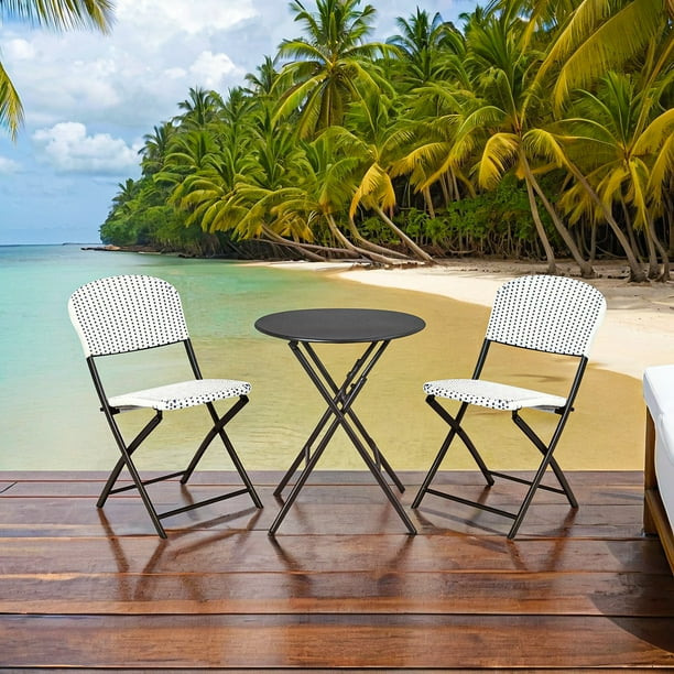 Topcobe 3 Pieces Patio Rattan Bistro Set with Round Dining Table, Outdoor Patio Furniture Sets