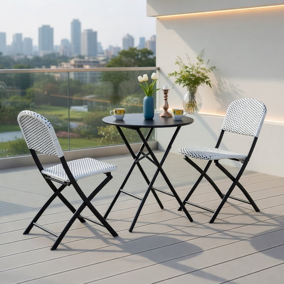 Topcobe 3 Pieces Patio Rattan Bistro Set with Round Dining Table, Outdoor Patio Furniture Sets