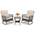 thumbnail image 1 of Topcobe 3 Pieces Rocking Bistro Set with 2-Tier Coffee Table, Outdoor Patio Furniture for Garden Backyard Pool Deck-Brown, 1 of 9