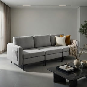 Topcobe 3-Seat Convertible Sectional Sofa with Reversible Ottoman, Couches for Living Room, Sofa Bed Sleeper for Adults, Classic Design, Gray