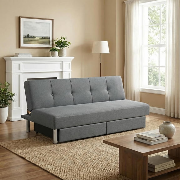 Topcobe 3-Seat Convertible Sofa Bed with 2 Large Drawers and 3 Adjustable Angles, Sofa Bed Sleeper for Adults, Couches for Living Room, Classic Design, Gray