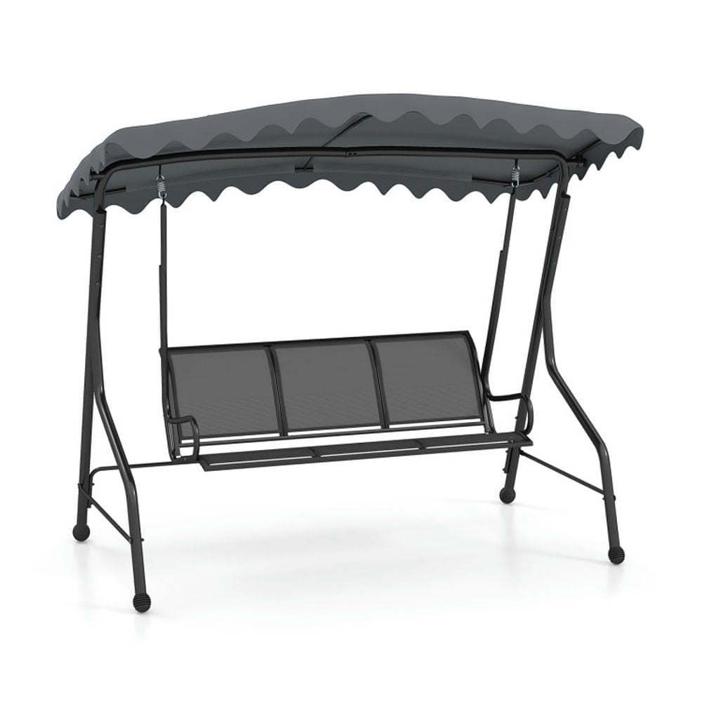 Gray Iron 3-Person Porch Swing with Adjustable Canopy
