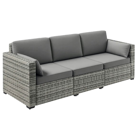 Topcobe 3-Seater Rattan Sofa Set, Comfortable Outdoor Living Room Furniture with Detachable Cushions, Perfect for Balcony, Deck, Garden, and Poolside, Gray