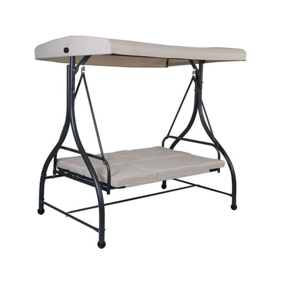 Topcobe 3 Seats Converting Outdoor Swing Canopy Hammock, Outdoor Patio Furniture for Porch Balcony Garden Backyard - Beige