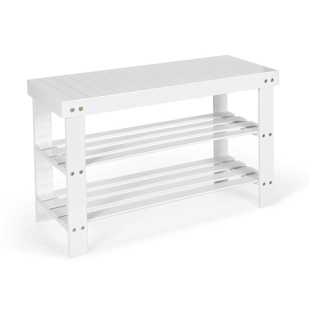 Topcobe 3-Tier Bamboo Shoe Bench Holds up to 6 Pairs for Entryway Hallway, Living Room, Shoe Rack for Front Door Entrance, White Topcobe 3-Tier Bamboo Shoe Bench Holds up to 6 Pairs for Entryway Hallway, Living Room, Shoe Rack for Front Door Entrance, White