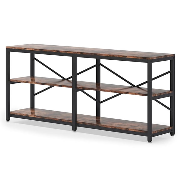Topcobe 3-Tier Console Table, 70.9" Long Foyer Sofa Table with Storage Shelves, Modern Furniture for Indoor, Brown