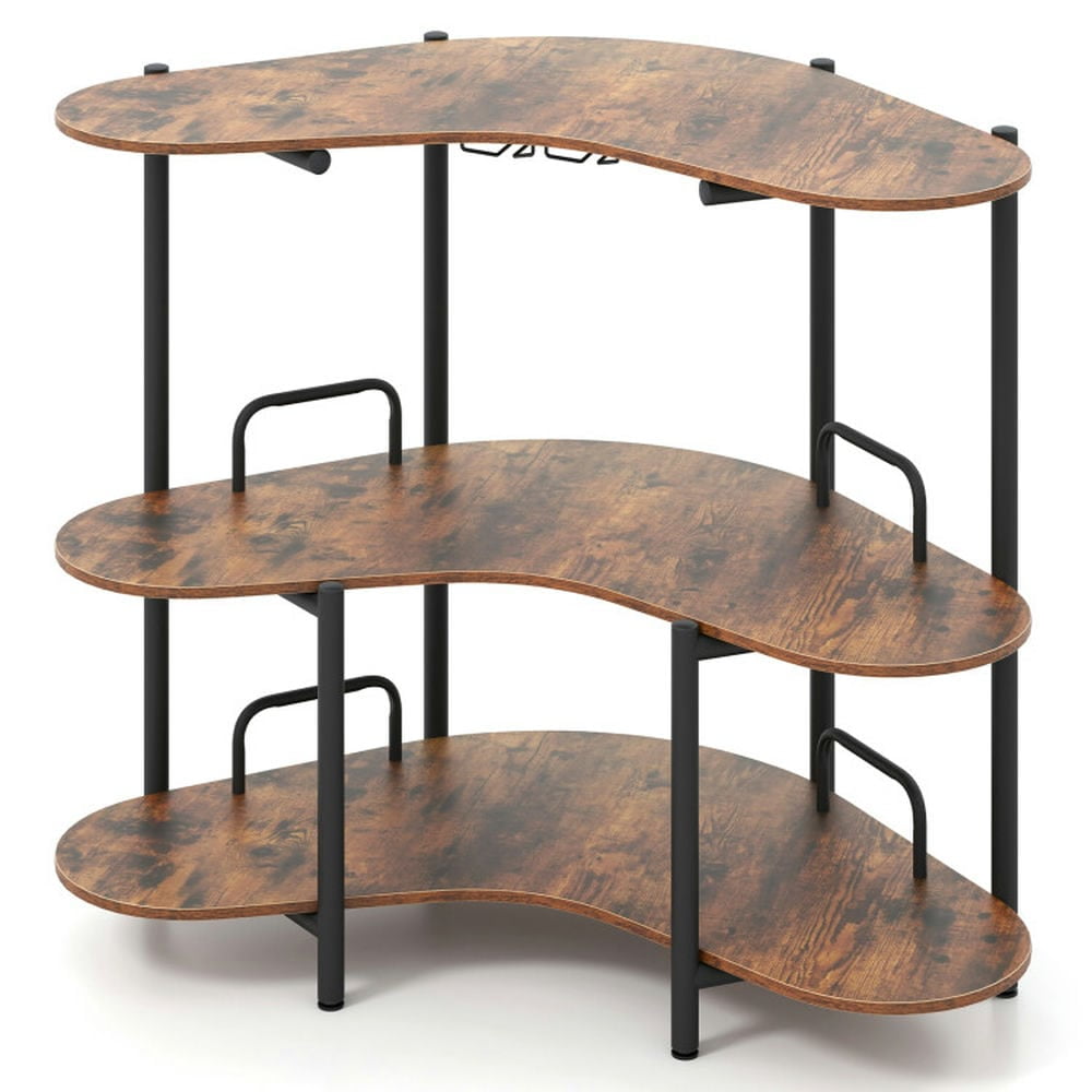 Topcobe 3-Tier Liquor Bar Table with Stemware Racks and Storage Shelves ...