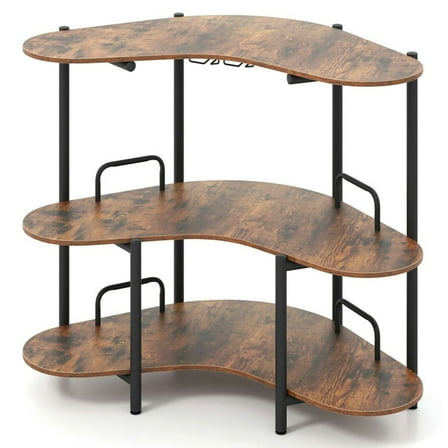 Topcobe 3-Tier Liquor Bar Table with Stemware Racks and Storage Shelves, Modern Furniture for Living Room-Rustic Brown