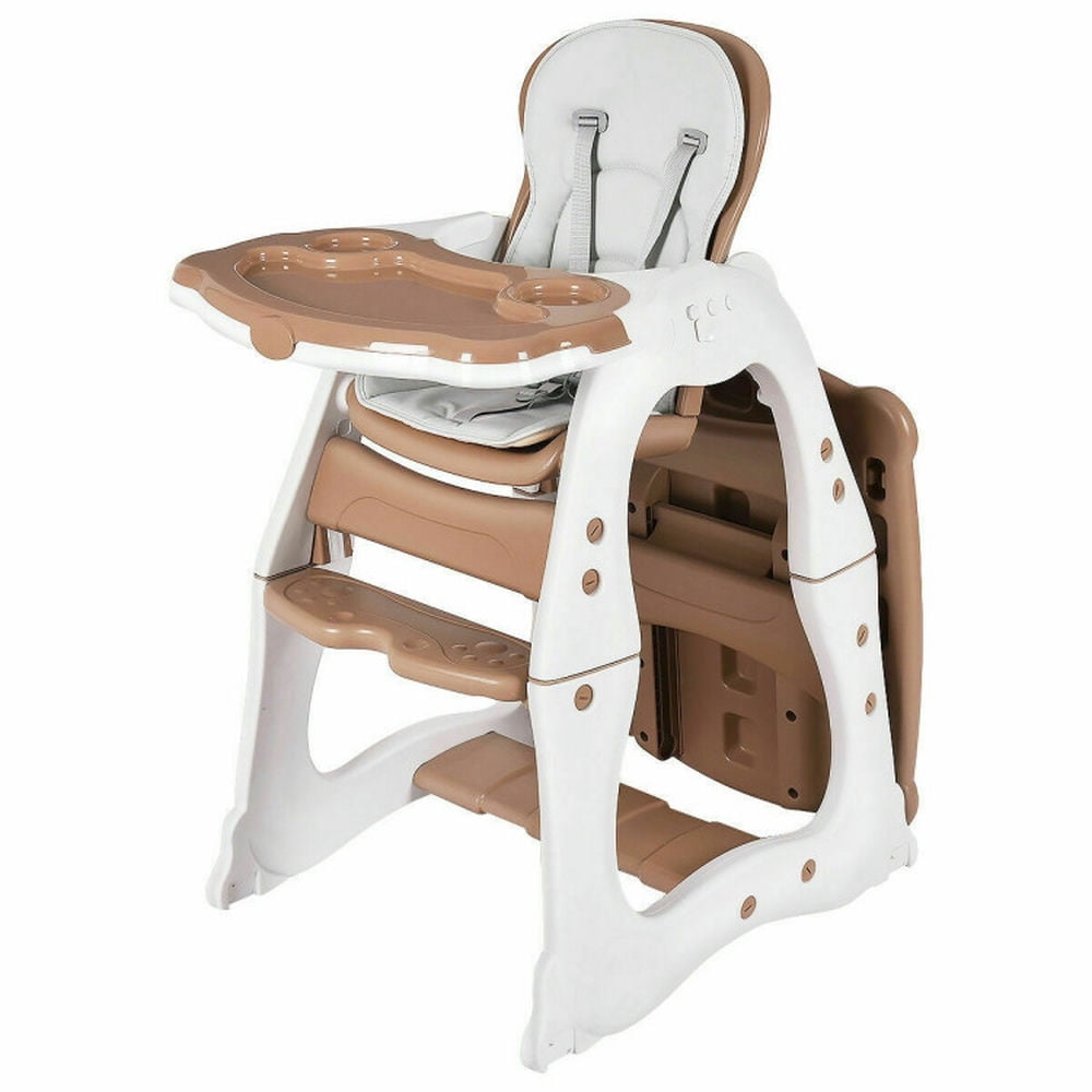 Topcobe 3 in 1 Infant Table and Chair Set Baby High Chair, High Chairs for Babies and Toddlers-Brown
