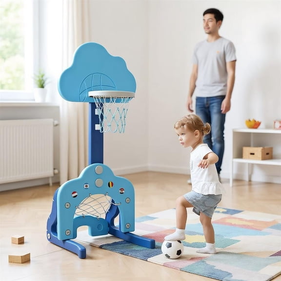 Topcobe 3-in-1 Kids Basketball Hoop Set with Balls, Basketball Hoop for Kids Indoor Outdoor Sports, Blue