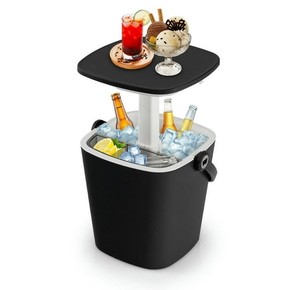 Topcobe 3-in-1 Portable Cooler Bar Table with Bottle Opener and Lift Top Lid for Camping Poolside, Portable Camping Bar Table-Black