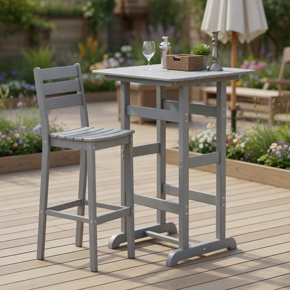 Topcobe 30 Inch Square Bar Table Dining Table with Slatted Tabletop, Outdoor Patio Furniture for Garden Backyard Pool Deck-Gray